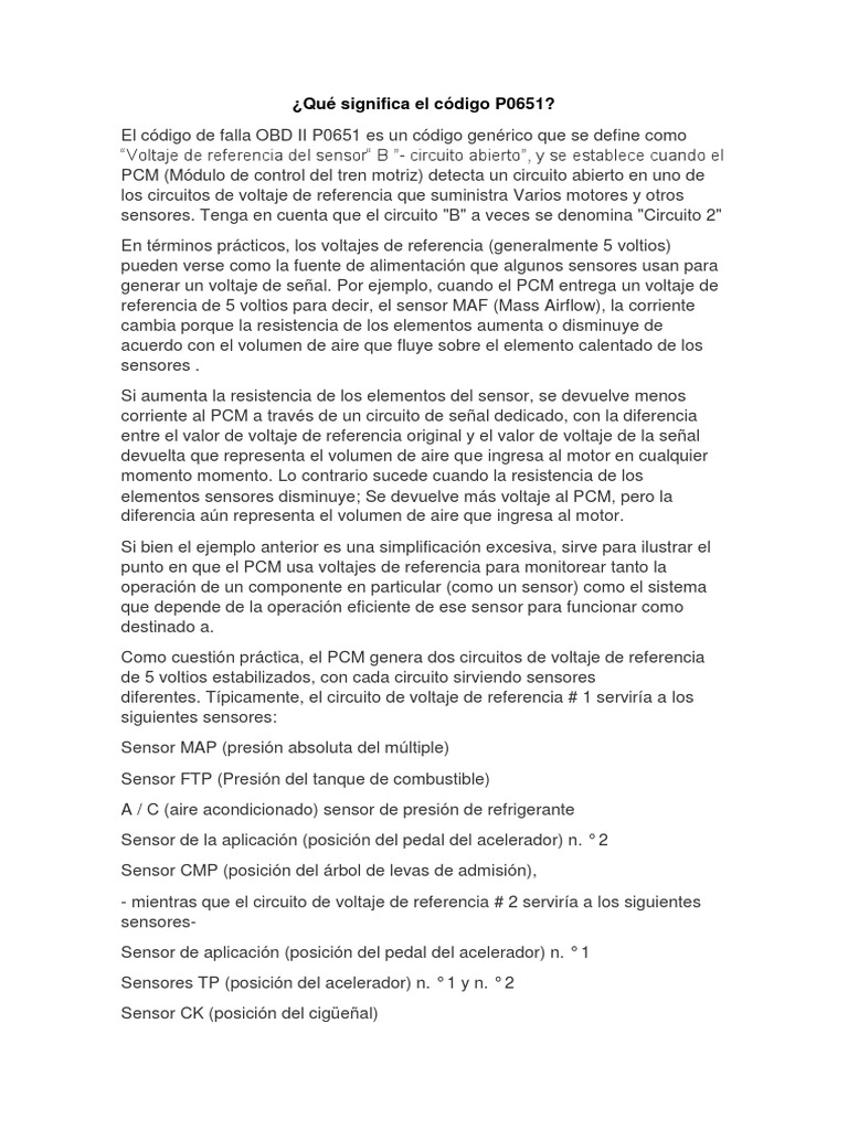 ¿Qué Significa El Código P0651? | PDF | Resistencia Eléctrica y ...
