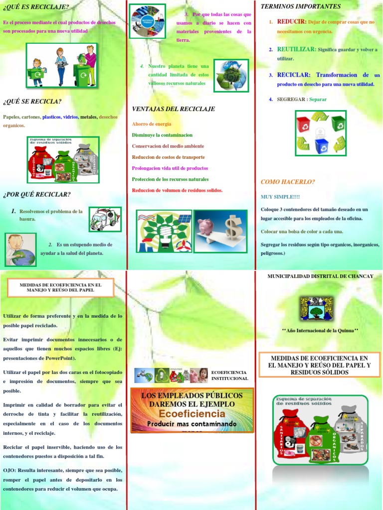 Tríptico sobre el Reciclaje Infantil | PDF | Reciclaje | Residuos