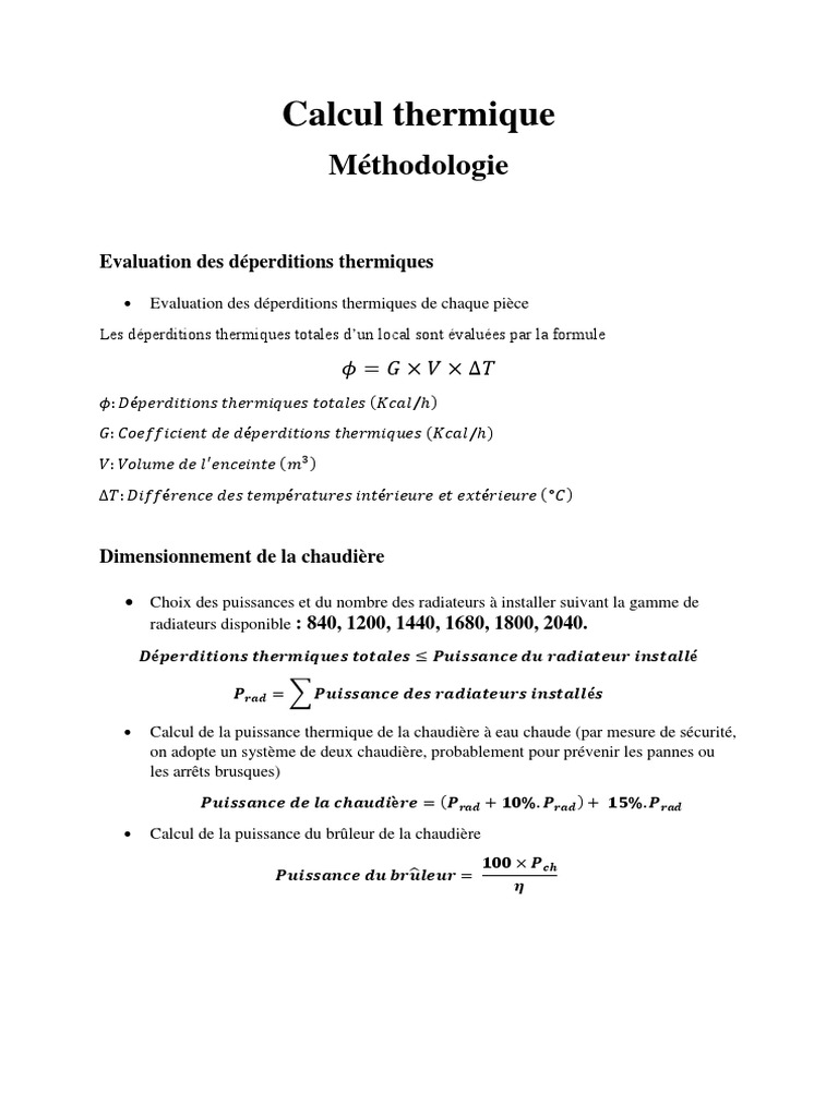 Calcul Thermique Méthodologie | PDF | Chaudière | Phénomène de transfert