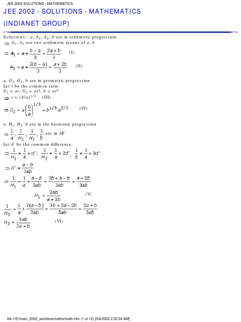 JEE 2002 Mathematics Solutions Guide | PDF | Maxima And Minima | Equations