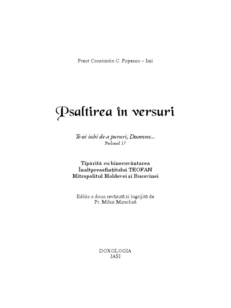 Psaltirea în versuri: Preot Constantin C. Popescu – Ia[i