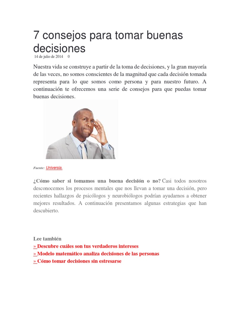 7 consejos para decisiones efectivas | PDF | Toma de decisiones | Sicología