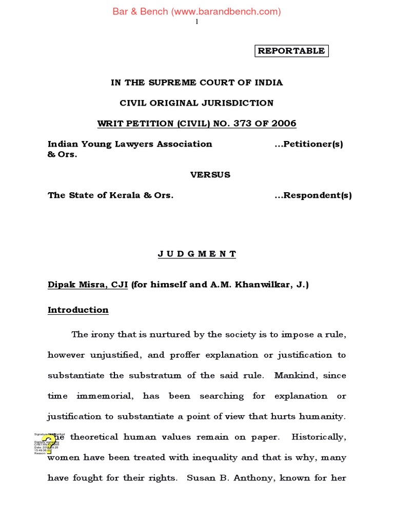 Sabarimala Judgment PDF Religion And Belief