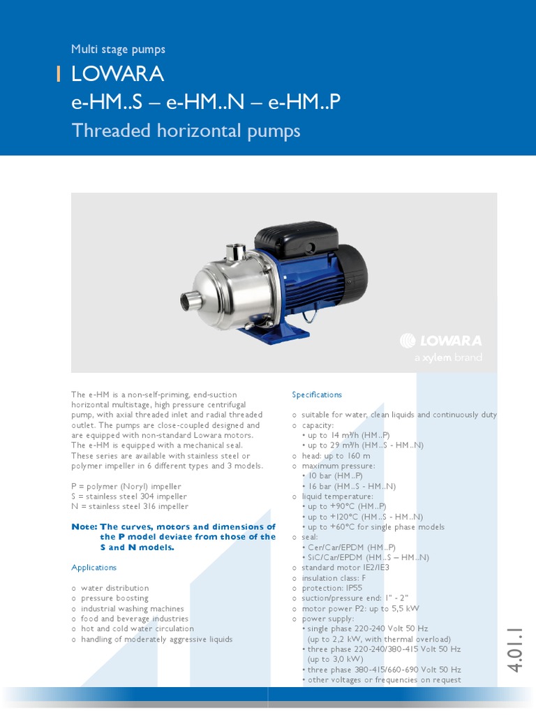 Vde 4 01 Lowara E Hm En Pdf Mechanical Engineering Electrical Engineering