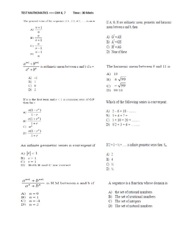 Test Mathematics CH# 6, 7 Time: 30 Mints | PDF | Teaching Methods ...