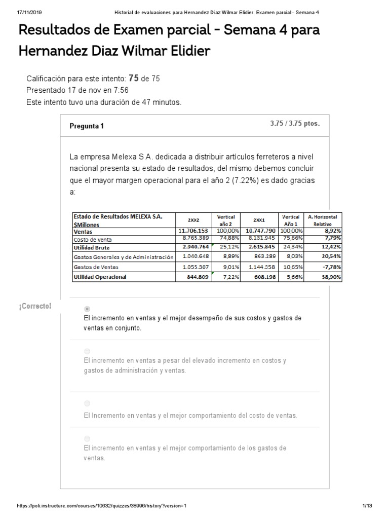 Examen Parcial - Semana 4 | PDF | Liquidez de mercado | Capital de trabajo