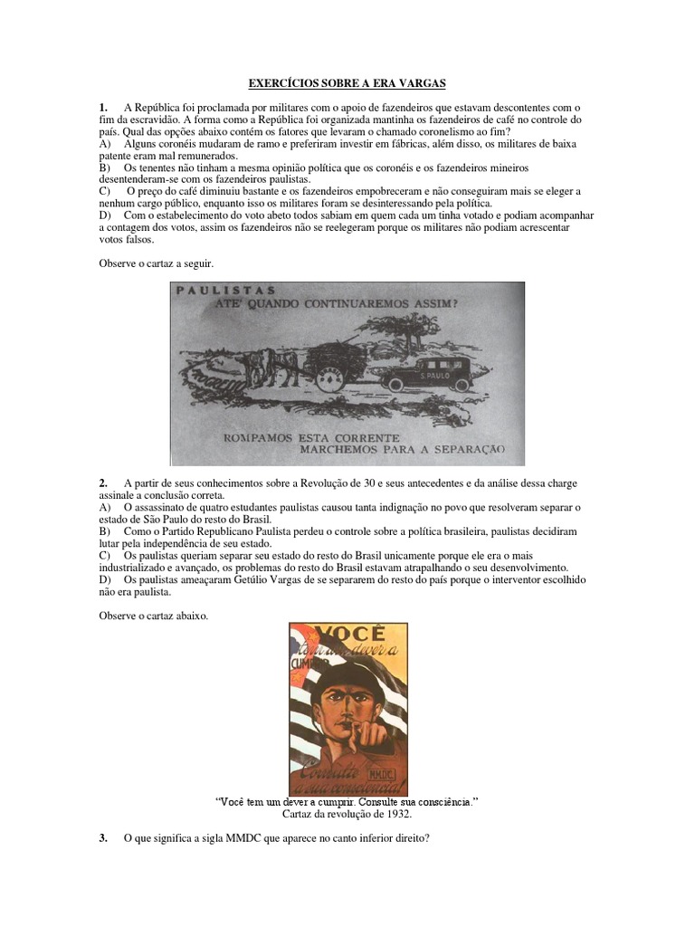 Exercícios sobre a Era Vargas | PDF | Sindicato | Brasil