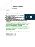 Evaluación de Matemática Rqazon y Proporcion