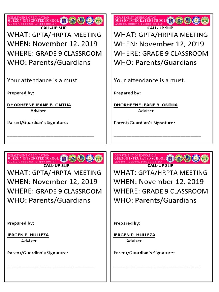 GPTA/HRPTA Meeting Notice for Parents | PDF | Social Science | Wellness