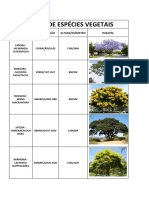 Tabela de Espécies Vegetais