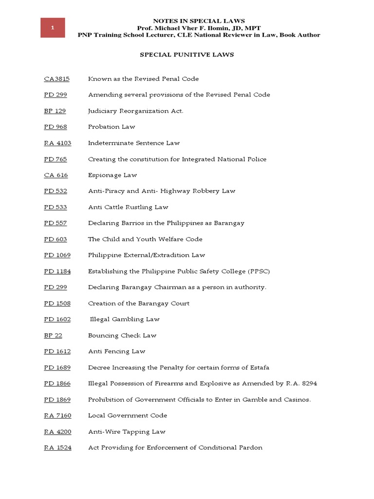 Overview of Philippine Special Laws | PDF | Virtue | Justice