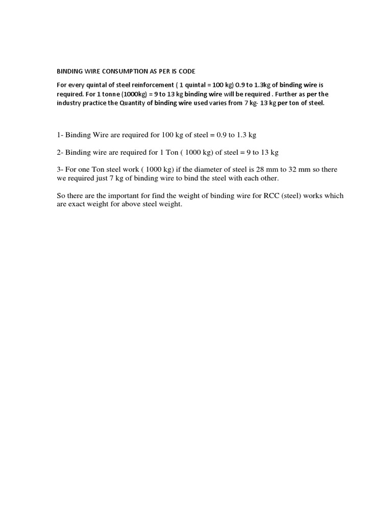 Binding Wire Consumption As Per Is Code | PDF