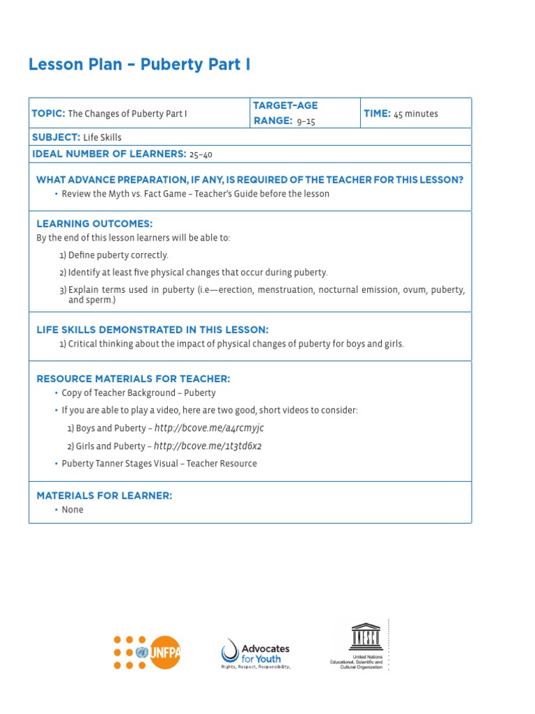 Lesson Plan Puberty Part I and II | PDF | Puberty | Uterus