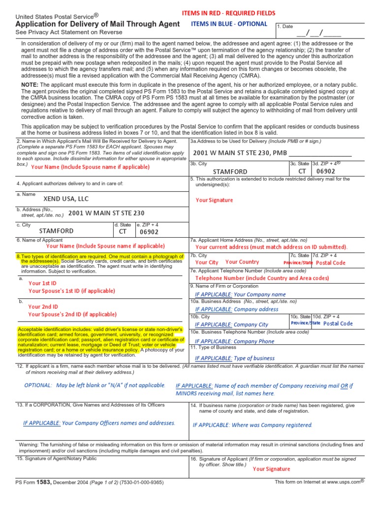 ps 1583 form sample | pdf | united states postal service