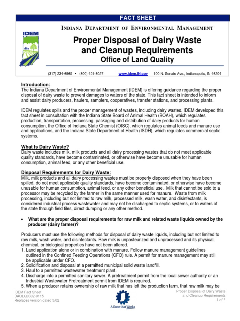 Factsheet Cfo Dairy Disposal PDF Dairy Waste Management