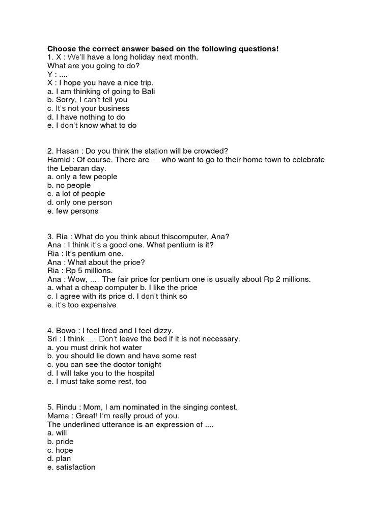 Choose The Correct Answer Based On The Following Questions | PDF ...