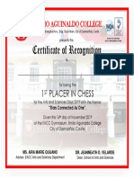 Certificate of Recognition: 1 Placer in Chess