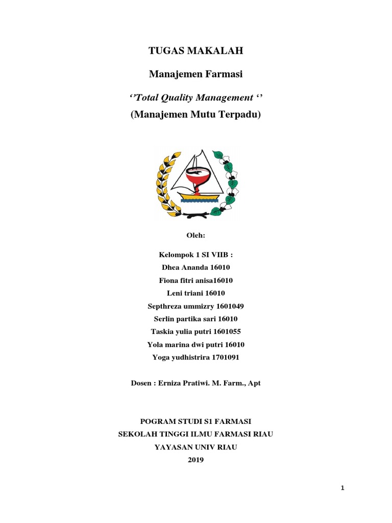 Total Quality Management Tugas Makalah Manajemen Farmasi