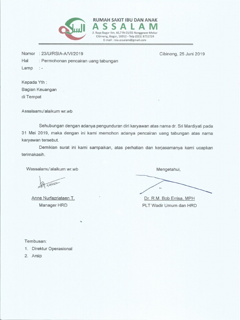 Surat Permohonan Pencairan Dana Tabungan Pdf