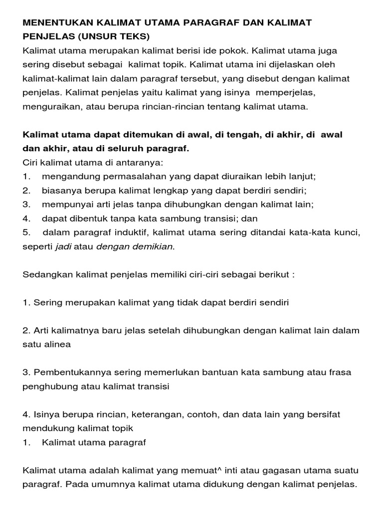 Menentukan Kalimat Utama Paragraf Dan Kalimat Penjelas Pdf