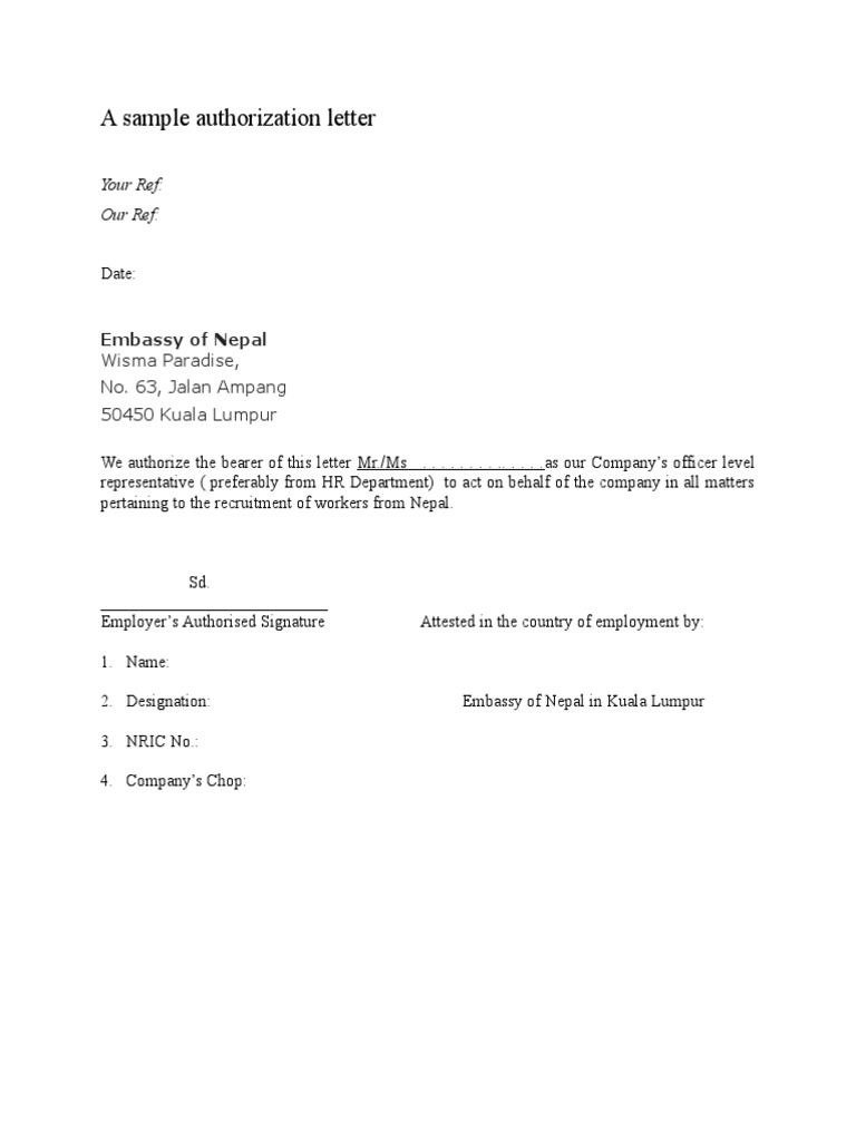 Nepal Sample Authorisation Letter | PDF