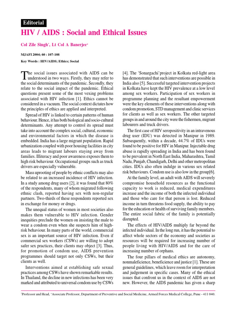 HIV / AIDS: Social and Ethical Issues: Editorial | PDF | Hiv/Aids ...