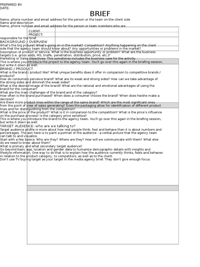 Media Brief Template | PDF | Target Audience | Brand