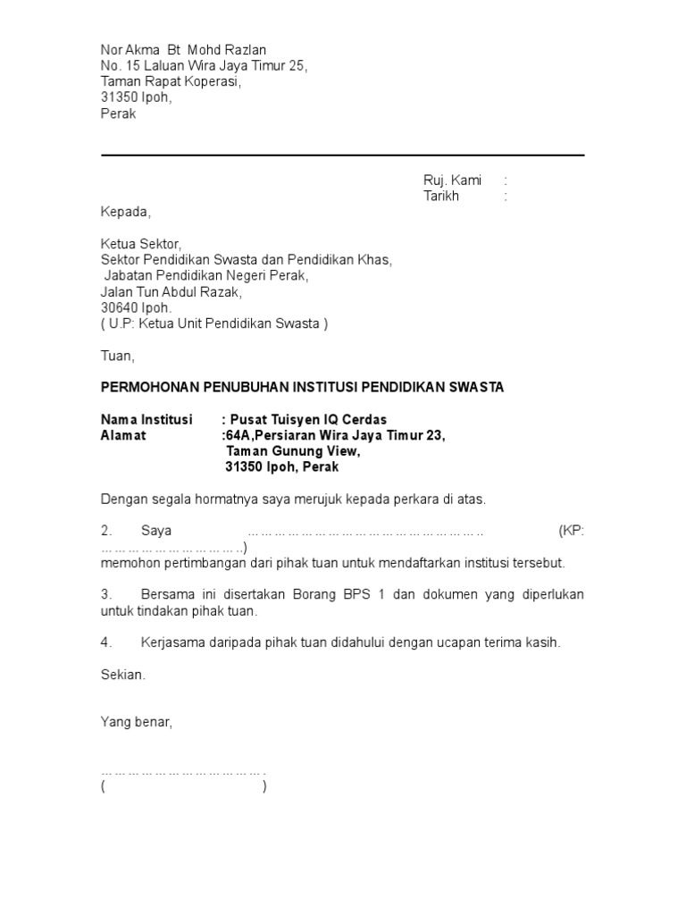 003 Contoh Surat Iringan Permohonan Penubuhan Ips Pdf
