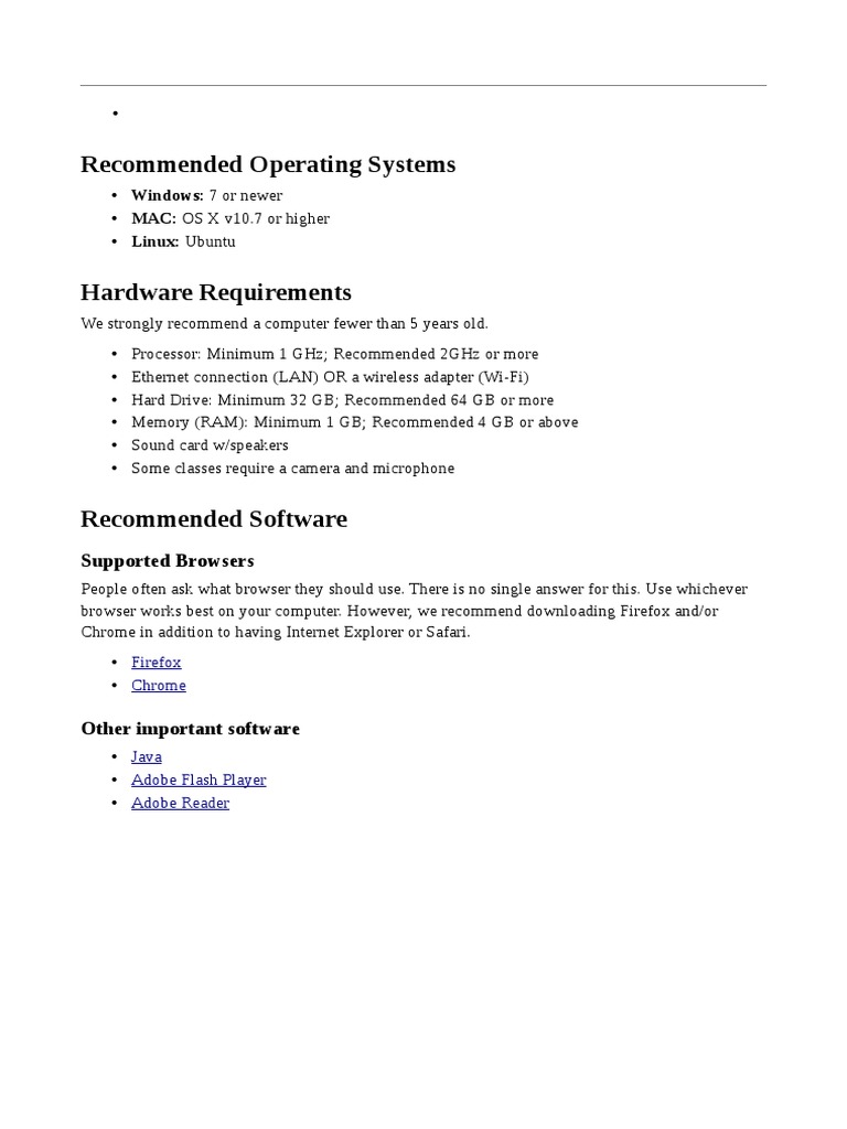 Computer OS and Hardware Requirements | PDF