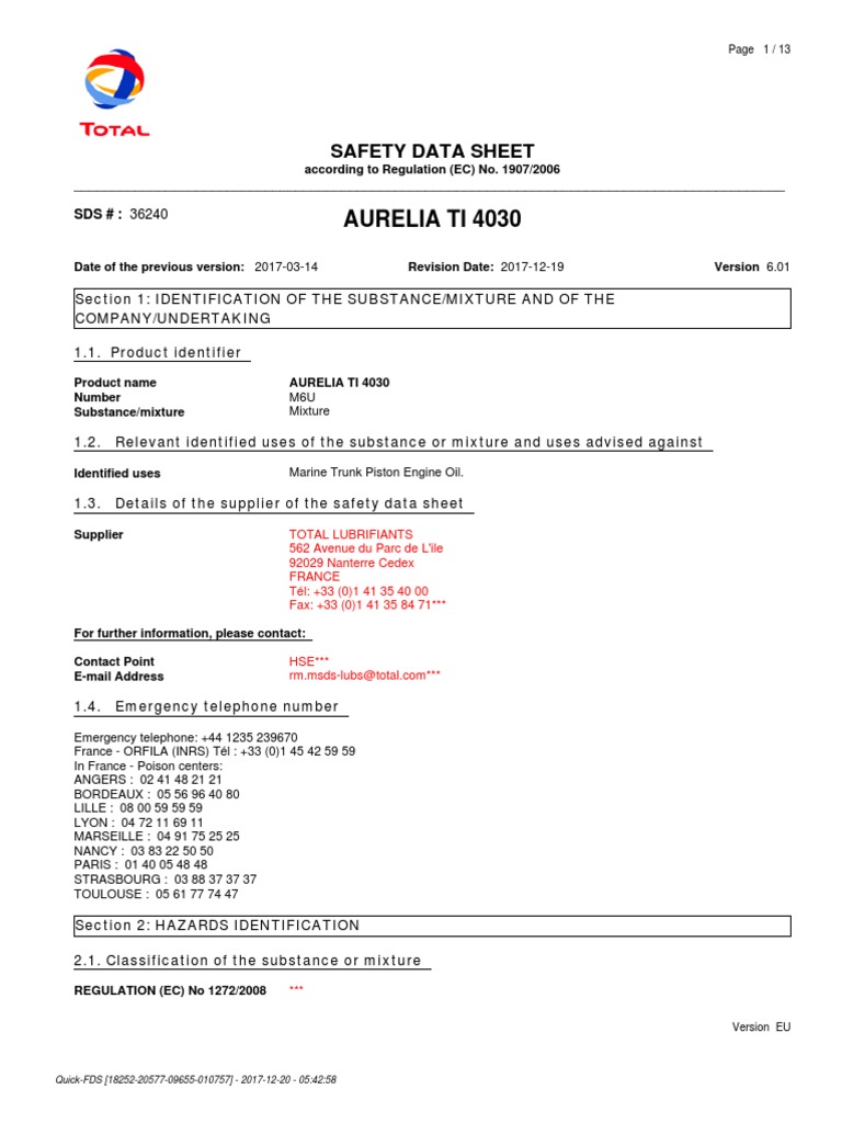 AureliaTi4030 MSDS v180505 PDF Toxicity Waste