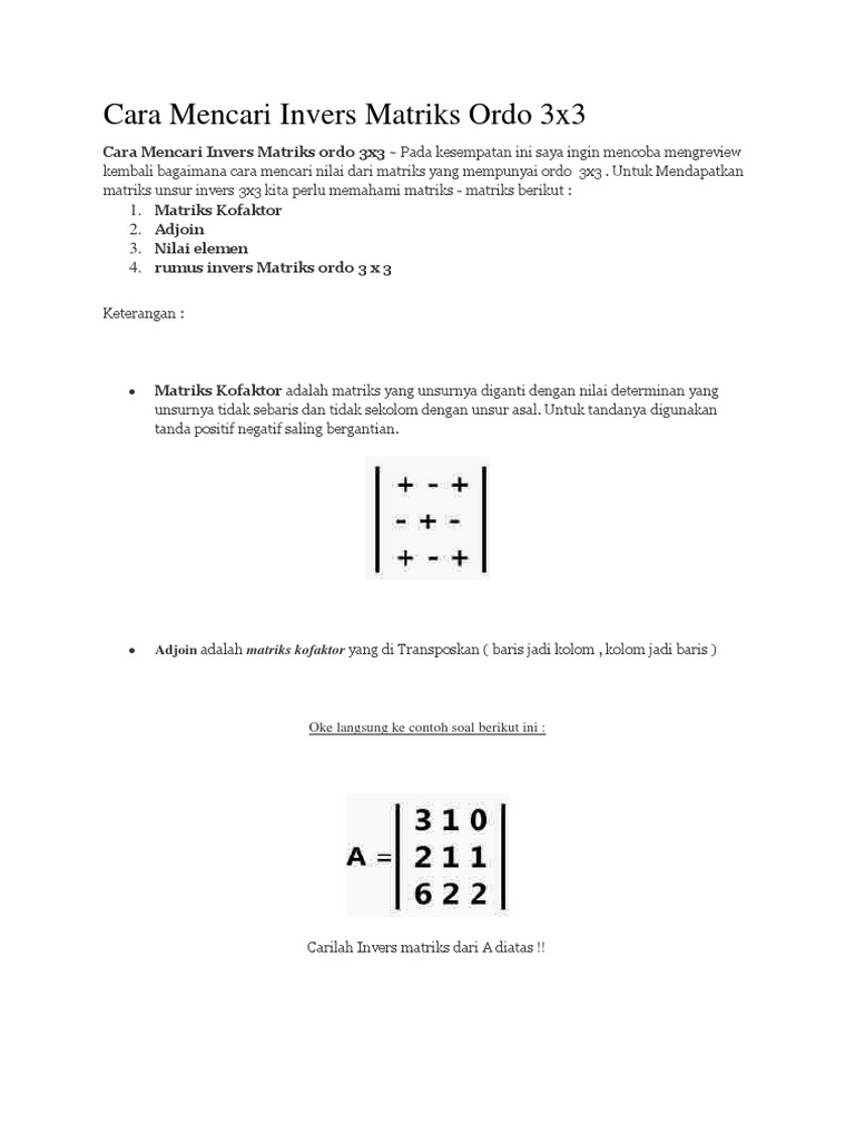 Cara Mencari Invers Matriks 3x3 | PDF | Metode & Bahan Ajar
