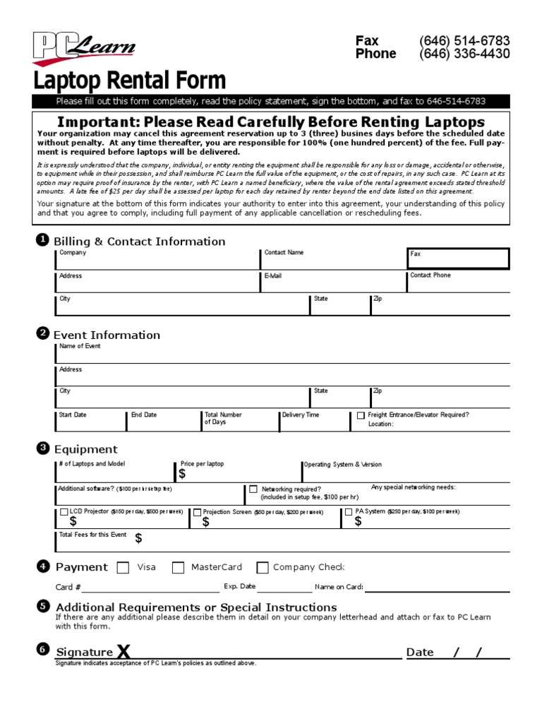 Laptop Rental Agreement Form | PDF | Fee | Visa Inc.