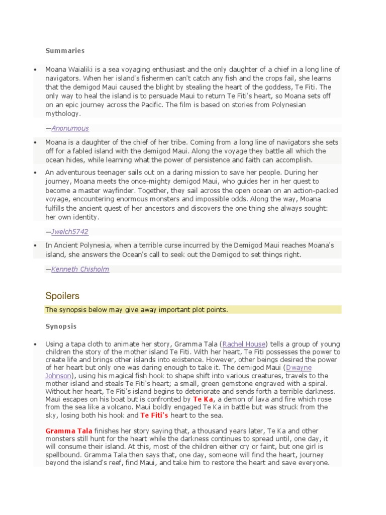 Moana Summary Pdf Moana 2016 Film Nature