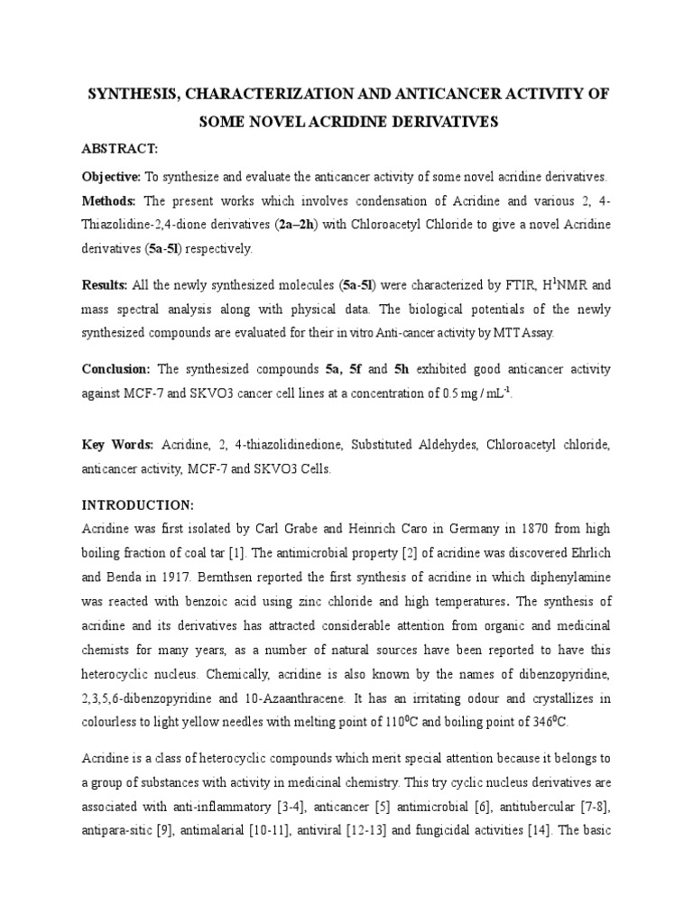 Synthesis, Characterization and Anticancer Activity of Some Novel ...