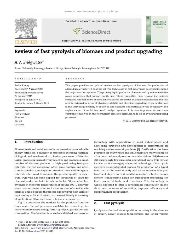 Fast Pyrolysis of Biomass Overview | PDF | Pyrolysis | Gasification