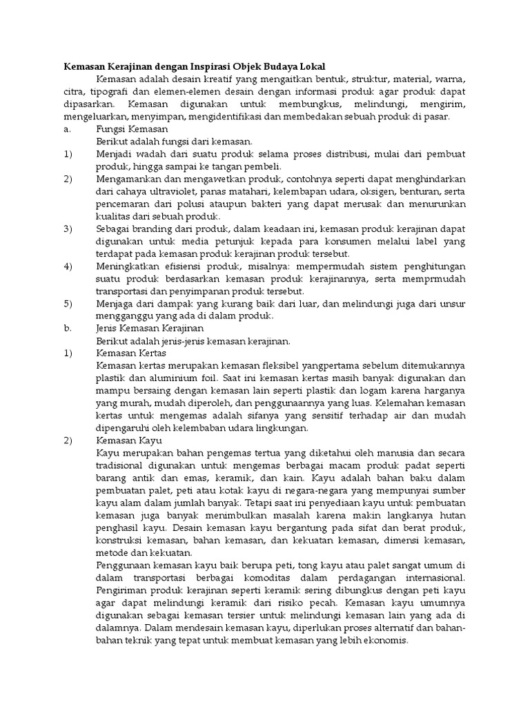 Kemasan Kerajinan Dengan Inspirasi Objek Budaya Lokal Pdf