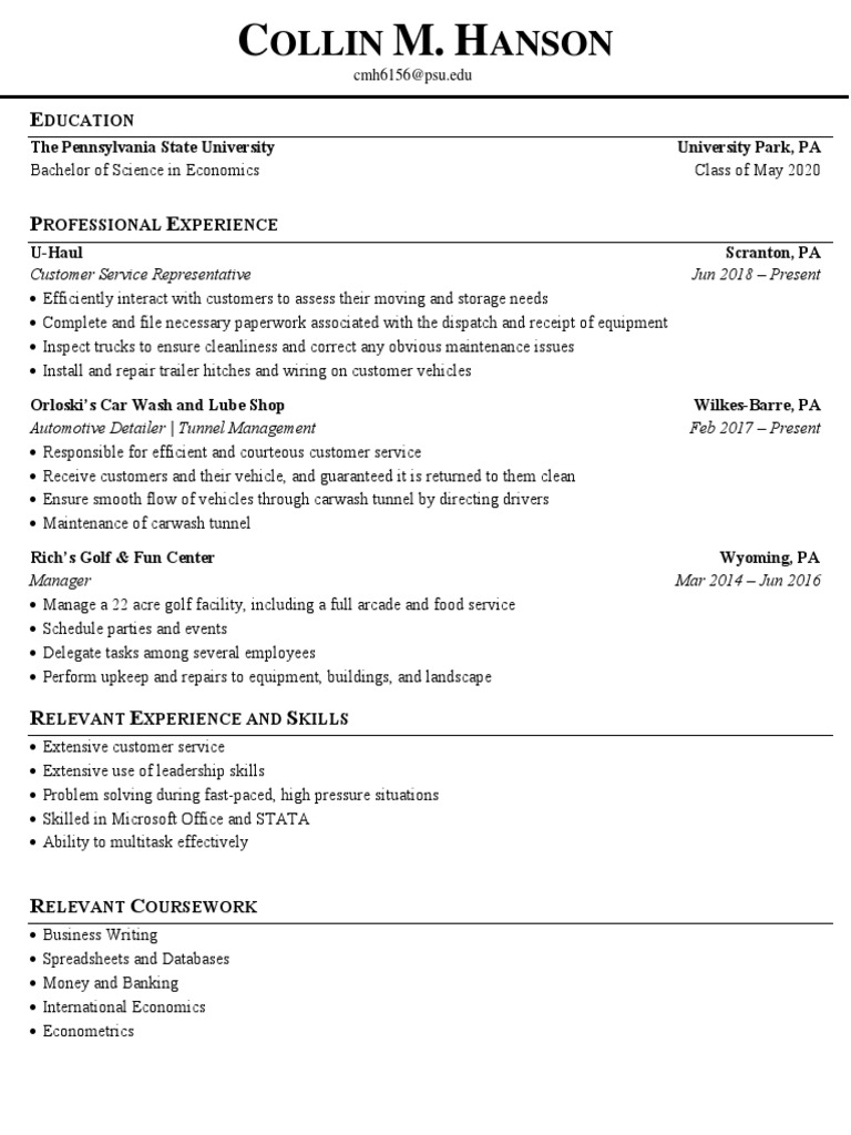 Collin M. Hanson's Resume Overview | PDF