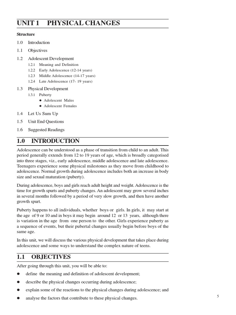 Unit 1 Physical Changes: Structure | PDF | Puberty | Adolescence