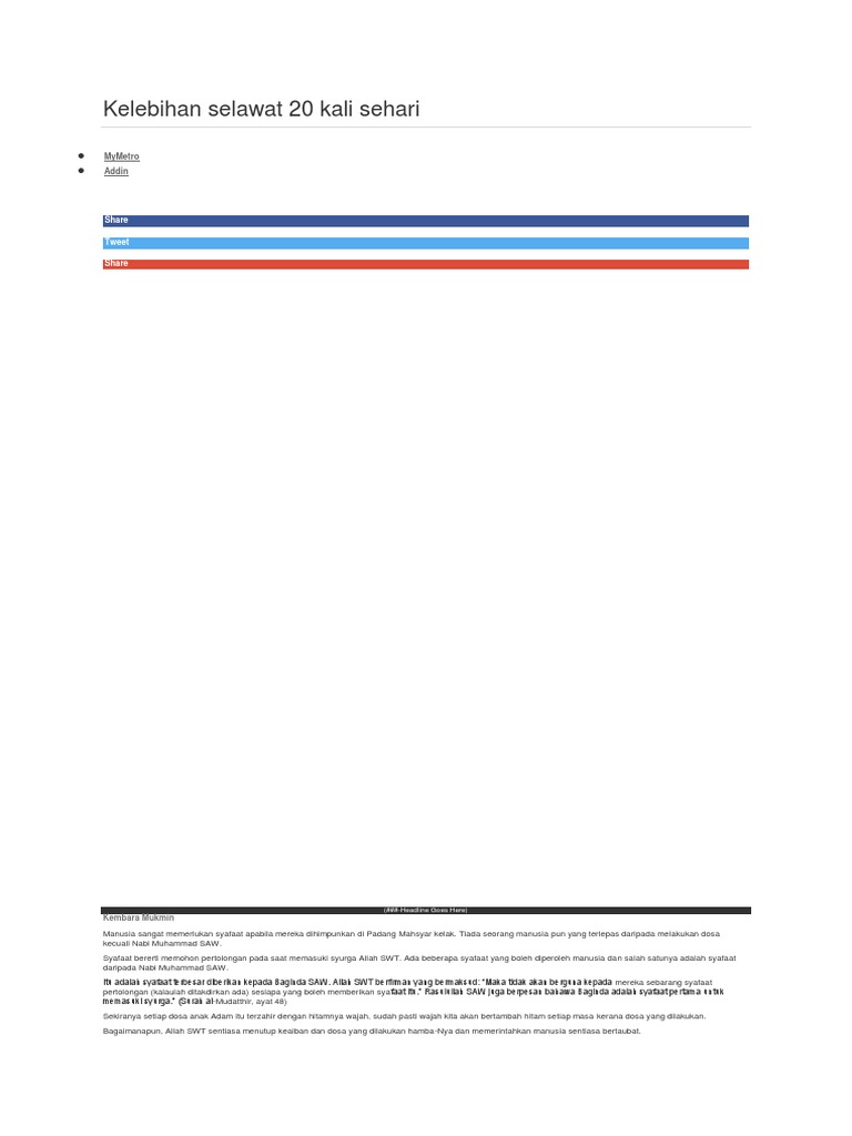 Kelebihan Selawat 20 Kali Sehari Pdf