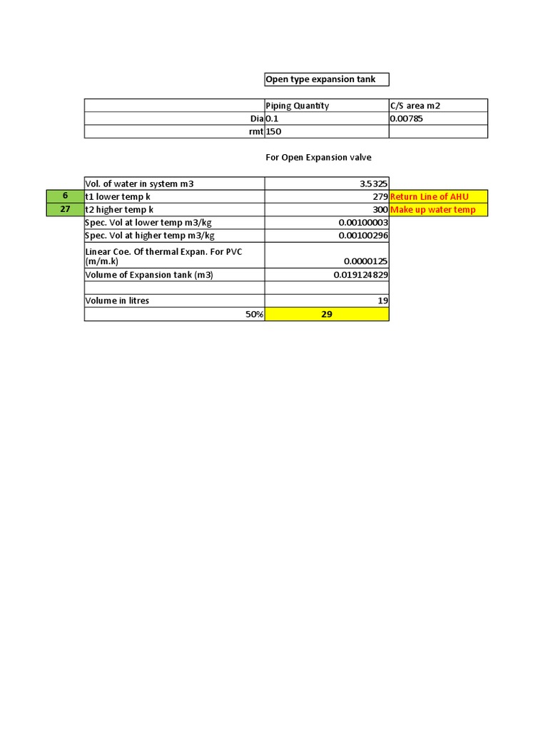 Open Type Expansion Tank Calculations | PDF | Hydraulics | Home Appliance