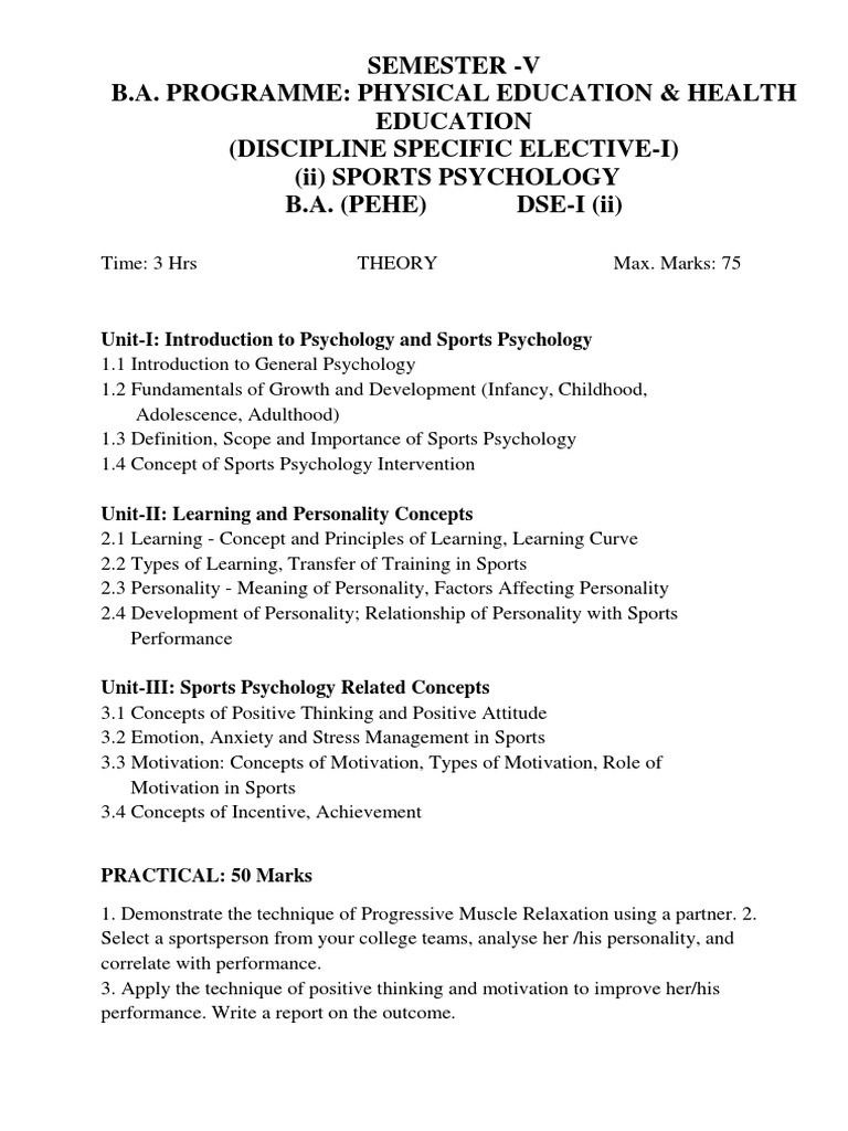 Semester V B.A. Programme Physical Education & Health Education