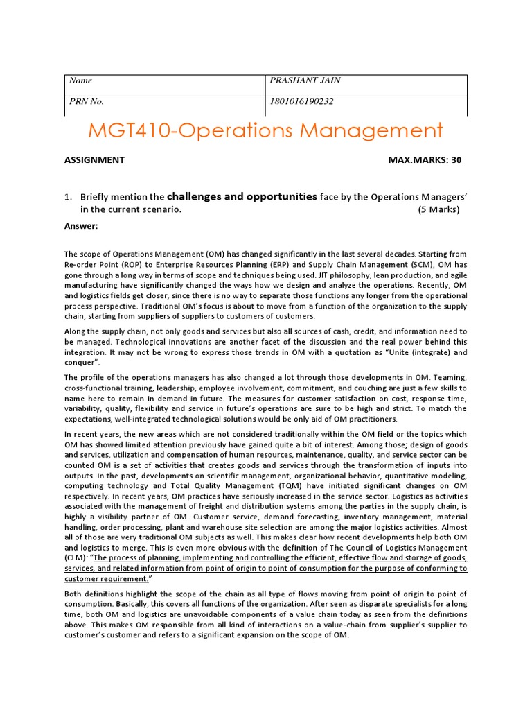 Operations Management Challenges & Innovations | PDF | Logistics ...