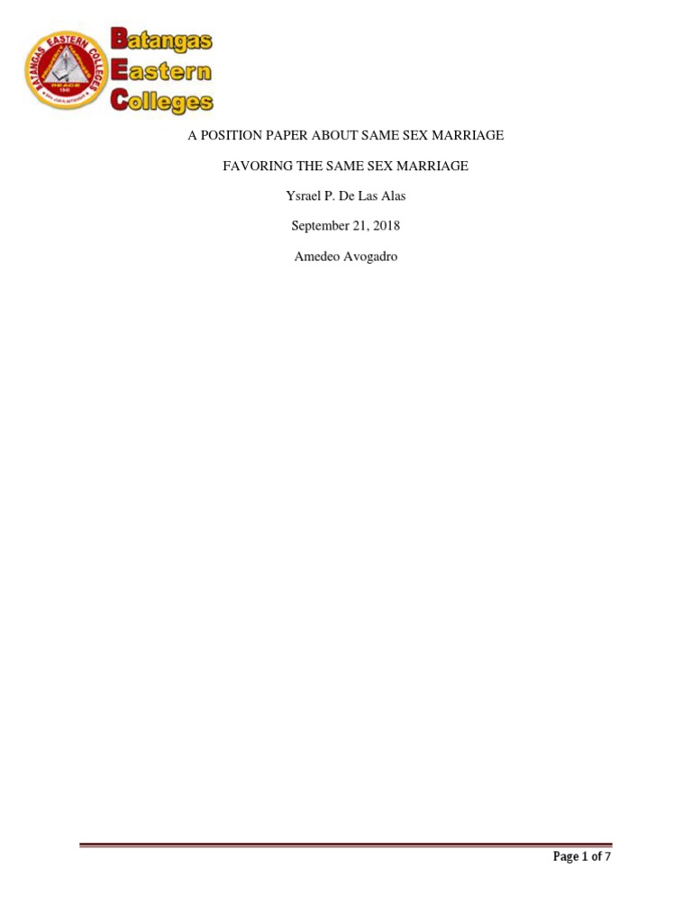 Position Paper on Same-Sex Marriage | PDF | Same Sex Marriage ...