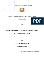 Application of Residue Number System To Bioinformatics: Kwara State University, Malete