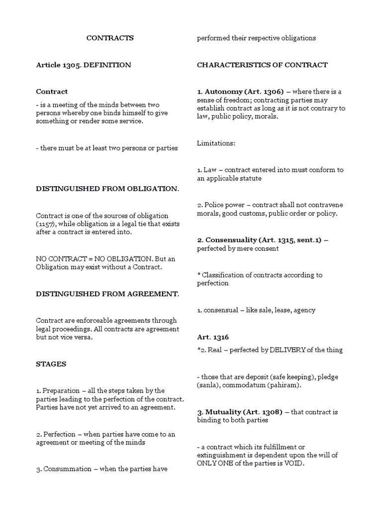 Overview of Article 1305 Contracts | PDF | Lease | Annulment