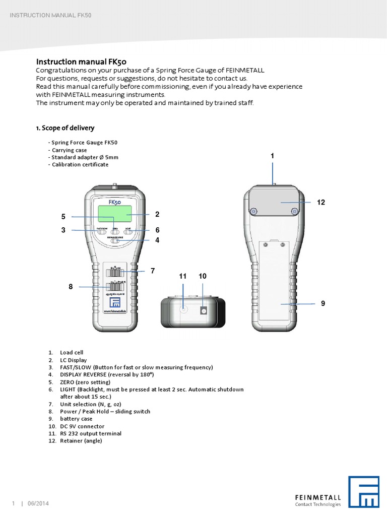 FK50 Spring Force Gauge Manual | PDF | Measurement | Calibration