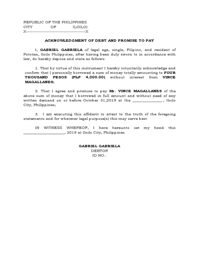 Acknowledgment of Debt and Promise To Pay | PDF