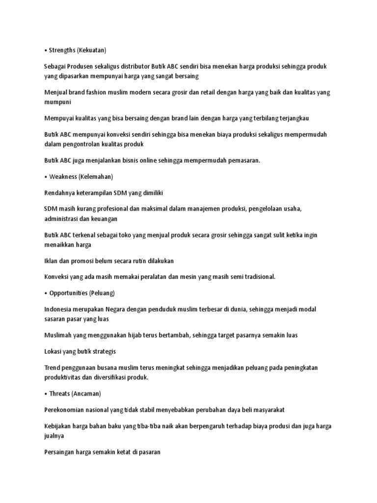 Catat 8+ Contoh Analisis Swot Usaha Baju 