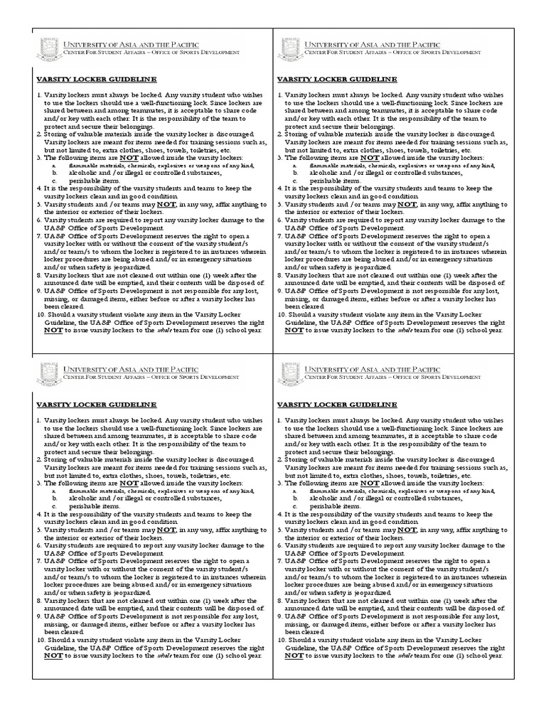 Varsity Locker Safety Guidelines | PDF | Prevention | Safety