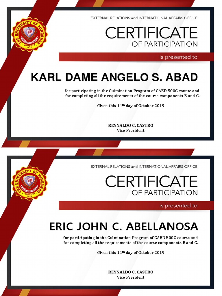 CAED 500C Course Completion Certificates | PDF | Political Office ...